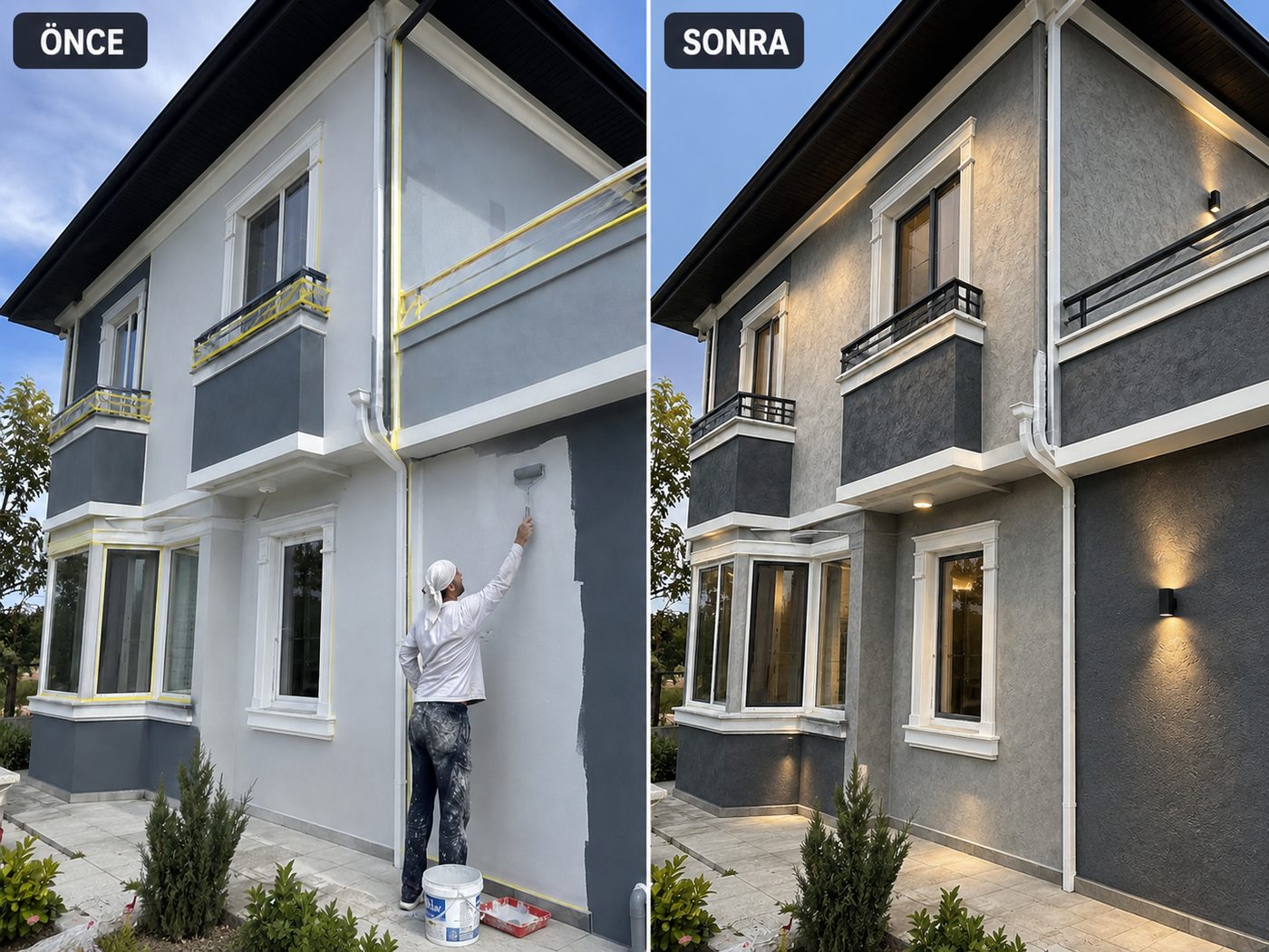 Bağarası dış cephe boya öncesi ve sonrası